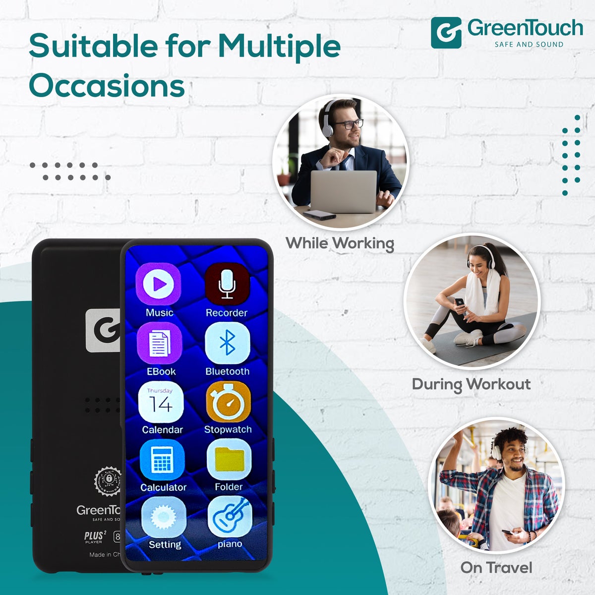Kosher MP3 Player Greentouch Plus 2 - Black 8GB WITH Micro SD Card Slot