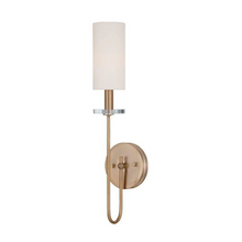 Load image into Gallery viewer, World Imports Monroe Collection Satin Gold Sconce with White Fabric Shade BRAND NEW IN THE BOX
