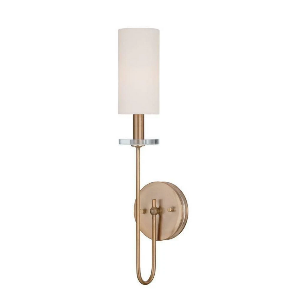 World Imports Monroe Collection Satin Gold Sconce with White Fabric Shade BRAND NEW IN THE BOX